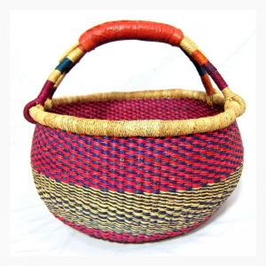 Bashiri Leather Round Bolga Basket - Large