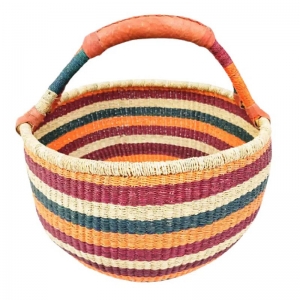 Bashiri Leather Round Bolga Basket - Large