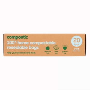 Compostic 100% Home Compostable Resealable Snack Bags (20 Bags)
