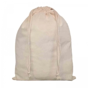 Eumarrah Natural Calico Drawstring Bag - Medium