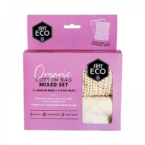 Ever Eco Reusable Organic Cotton Produce Bags Mixed Net & Muslin (4 Pack)