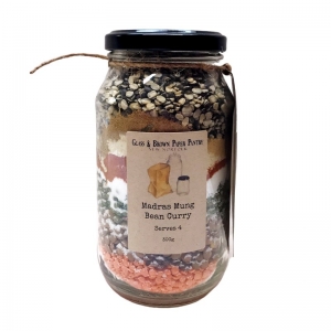 Glass & Brown Paper Pantry Dried Meal Jar 300g - Madras Mung Bean Curry