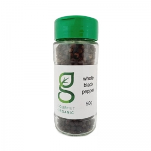 Gourmet Organic Herbs Whole Black Pepper Glass Shaker 50g