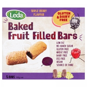Leda Gluten Free Baked Fruit Filled Bars 190g (5 Pack) - Triple Berry