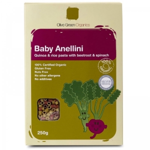 Olive Green Organic Baby Anellini (Quinoa, Rice, Beetroot & Spinach Pasta) 250g